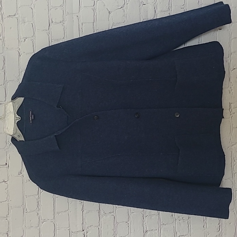 Vintage Lands' End Size 14 Blue Jacket 100% Wool Button Front Preppy Cardigan